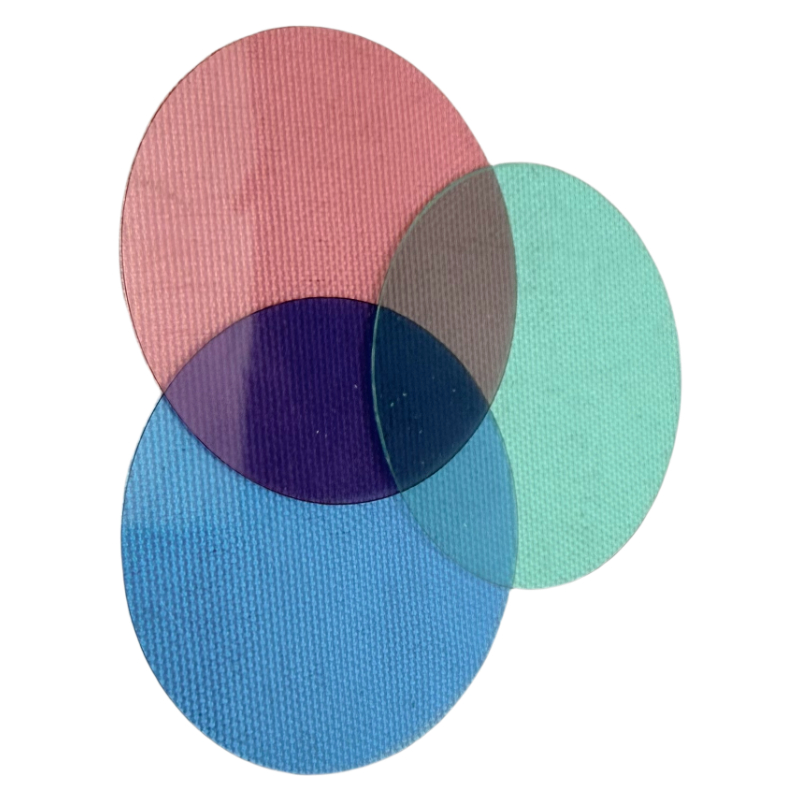 Comprendere i tre colori primari della scienza e della fisica dell'educazione, del modello sperimentale del materiale/pellicola colorata traslucida